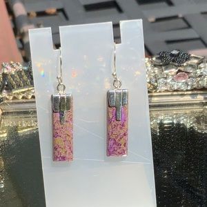 NATURAL STICHTITE WITH SERPENTINE 925 STERLING SILVER EARRINGS